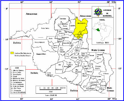 Location of Machadinho d'Oeste and Vale do Anari in the State of Rondônia (adapted from Rondônia 1999b).