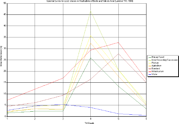 Spectral curves for LULC classes in Machadinho d’Oeste and Vale do Anari (Landsat TM 1988).