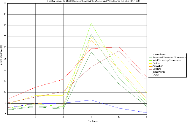 Spectral curves for LULC classes in Machadinho d’Oeste and Vale do Anari (Landsat TM 1998).
