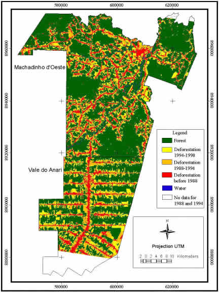 Machadinho d’Oeste and Vale do Anari - Deforestation until 1998.